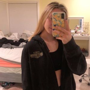 vintage oversized harley davidson zip up